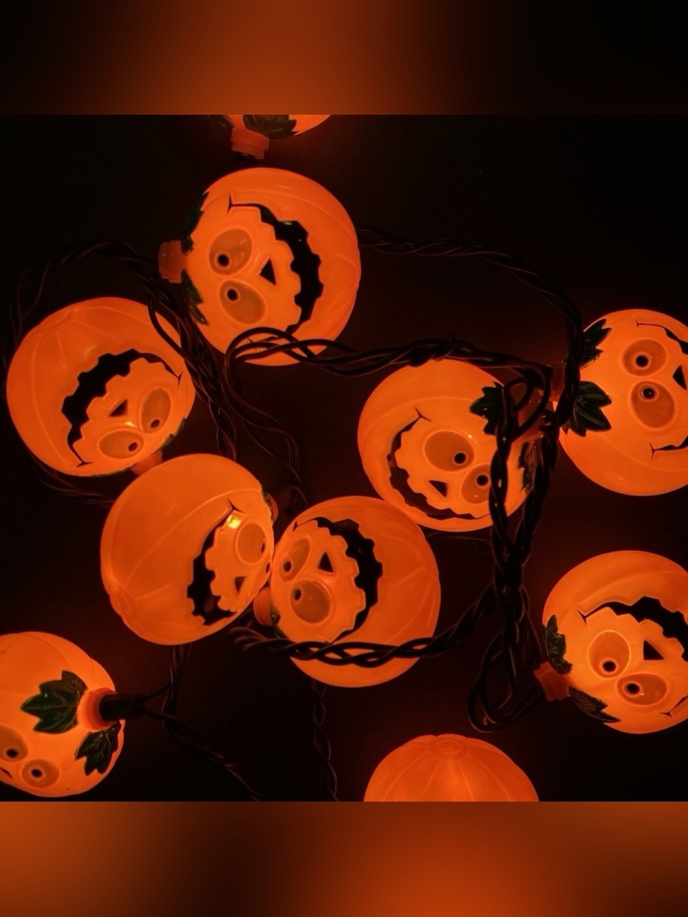 Vtg Halloween Blow Mold Jack O’ Lantern 10 String Lights Rare Crazy Eyes